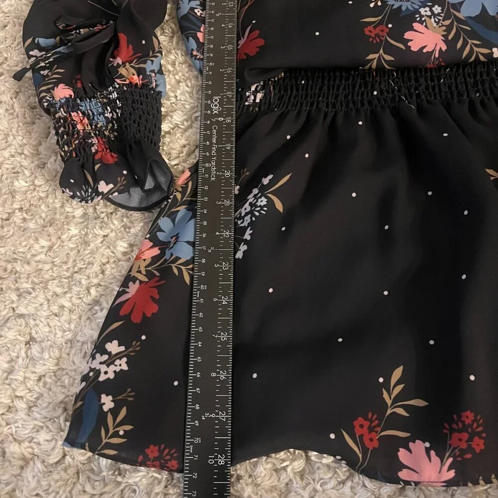 Parker Black Floral Chiffon Mini Dress XS NWOT - Picture 8 of 11